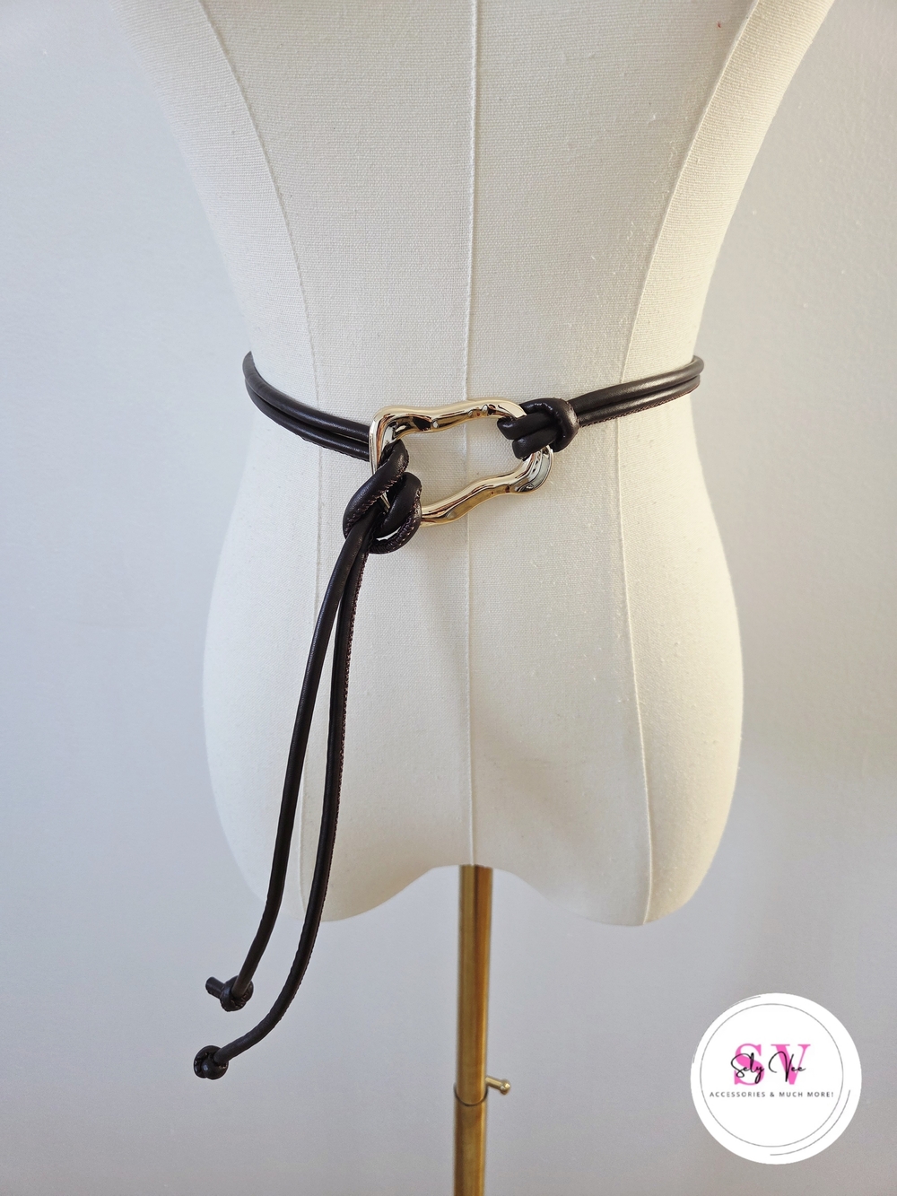 Dark brown Knotted Rope Belt with Gold Buckle